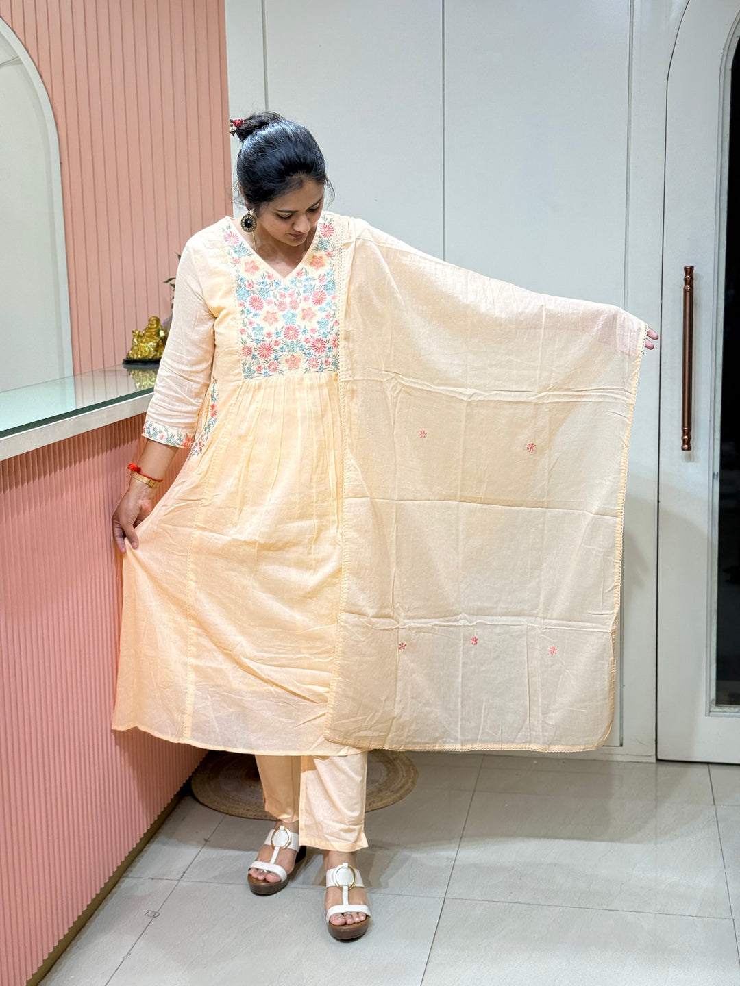 Pure Mul Cotton with Embroidery Work (Cotton Lining)  | R168