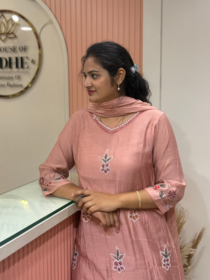 Mul Chanderi Collection with Hand Brush paint and Embroidery work (Cotton Lining) | R206