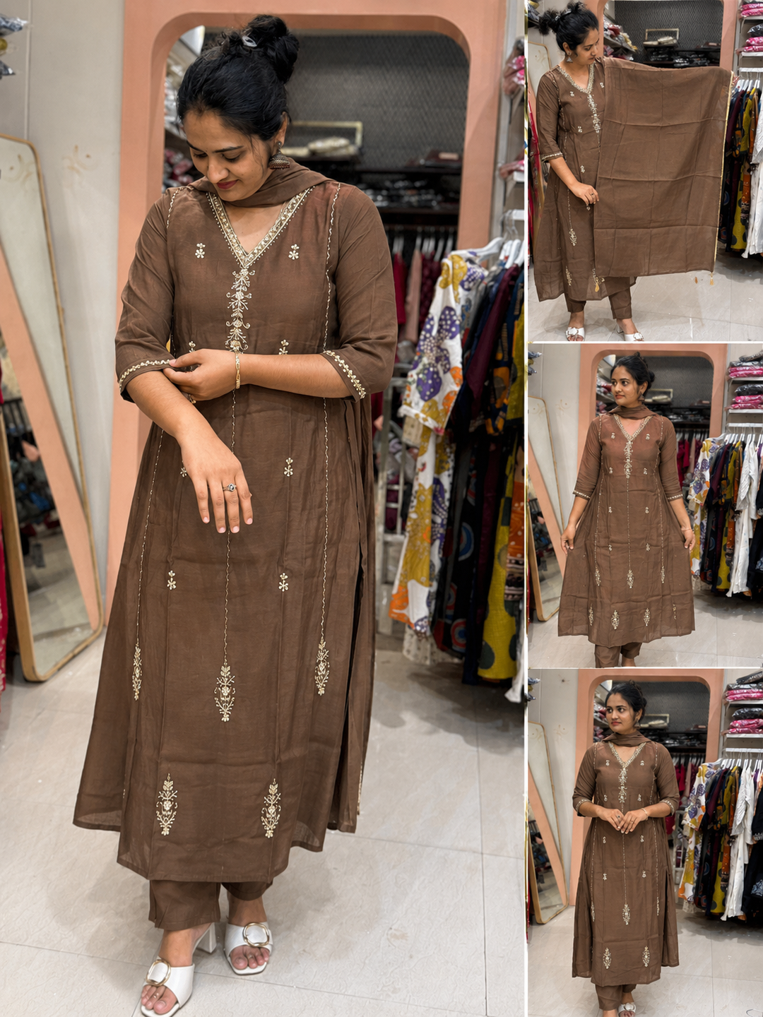 S Mul Chanderi 3 Pc Kurta Set | Semi Party Wear |  R138