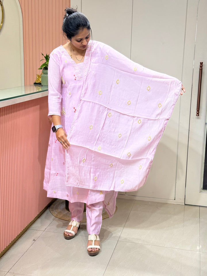 Mul Chanderi Collection with Embroidery work (Cotton Lining)| R204