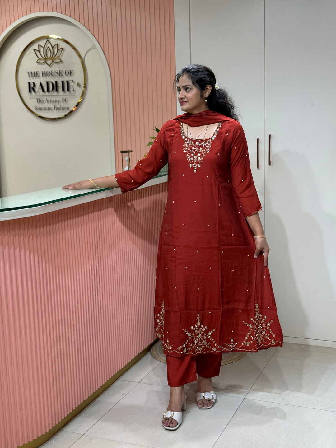 Coral Mul Chanderi semi Party Collection with Cut Dana Work (Restocked)| R206