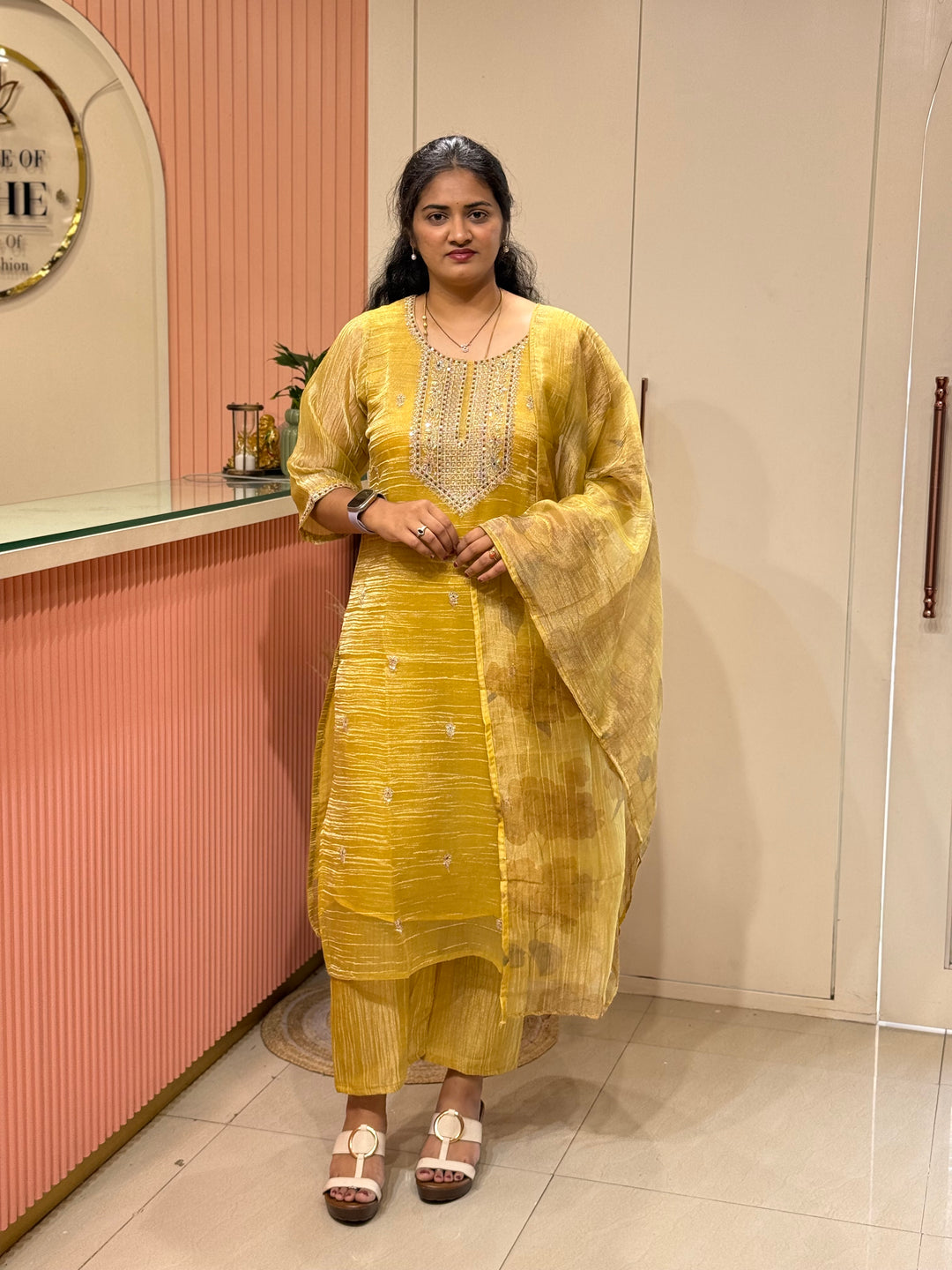 Shimmer Crush Tissue Fabric (salsa) with Handwork 𝗦𝘂𝗶𝘁 𝗔𝗿𝗿𝗶𝘃𝗲𝗱 | R148