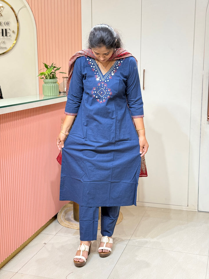 Cotton Collection with Real Mirror Work (Ajrakh Print Dupatta) | R210