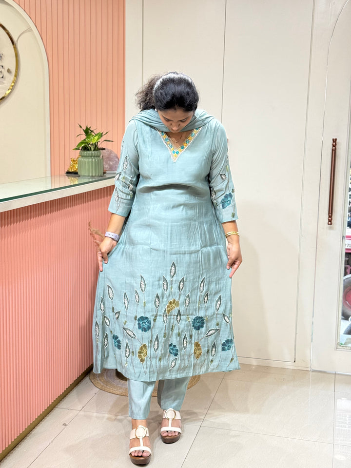 Mul Chanderi Collection with Hand Brush paint and Embroidery work (Cotton Lining) | R206