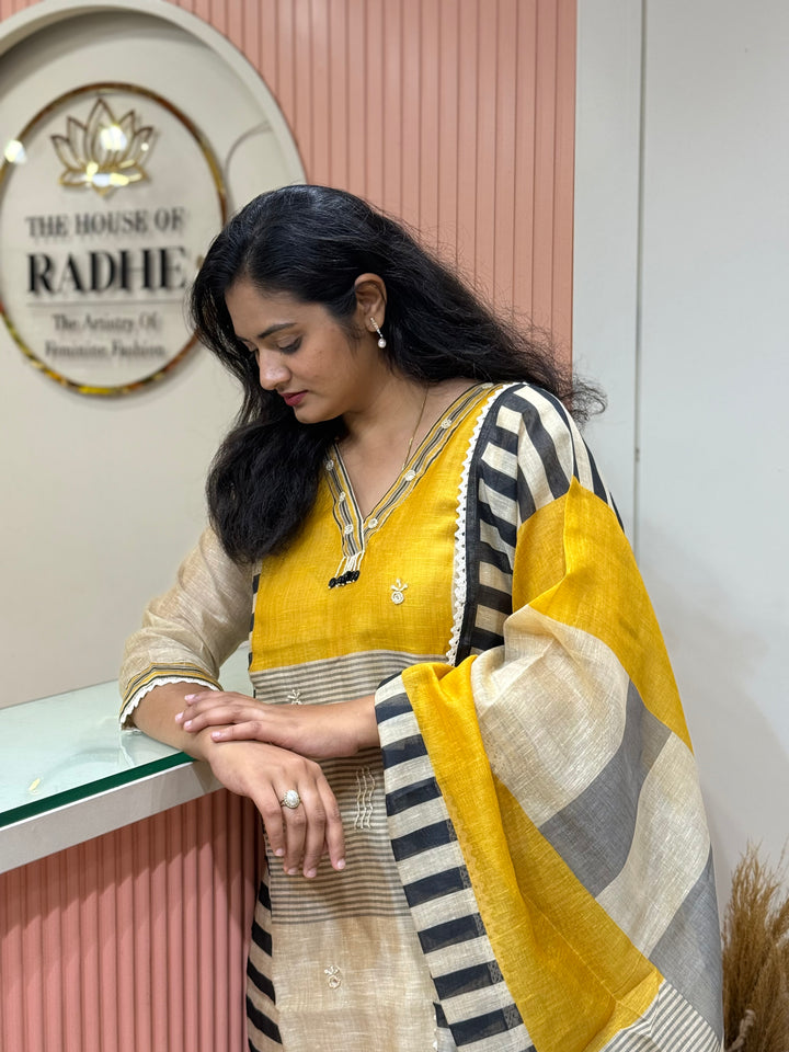 Luxury Pure Linen Collection – Kantha Stitch &amp; Knot Work | R154
