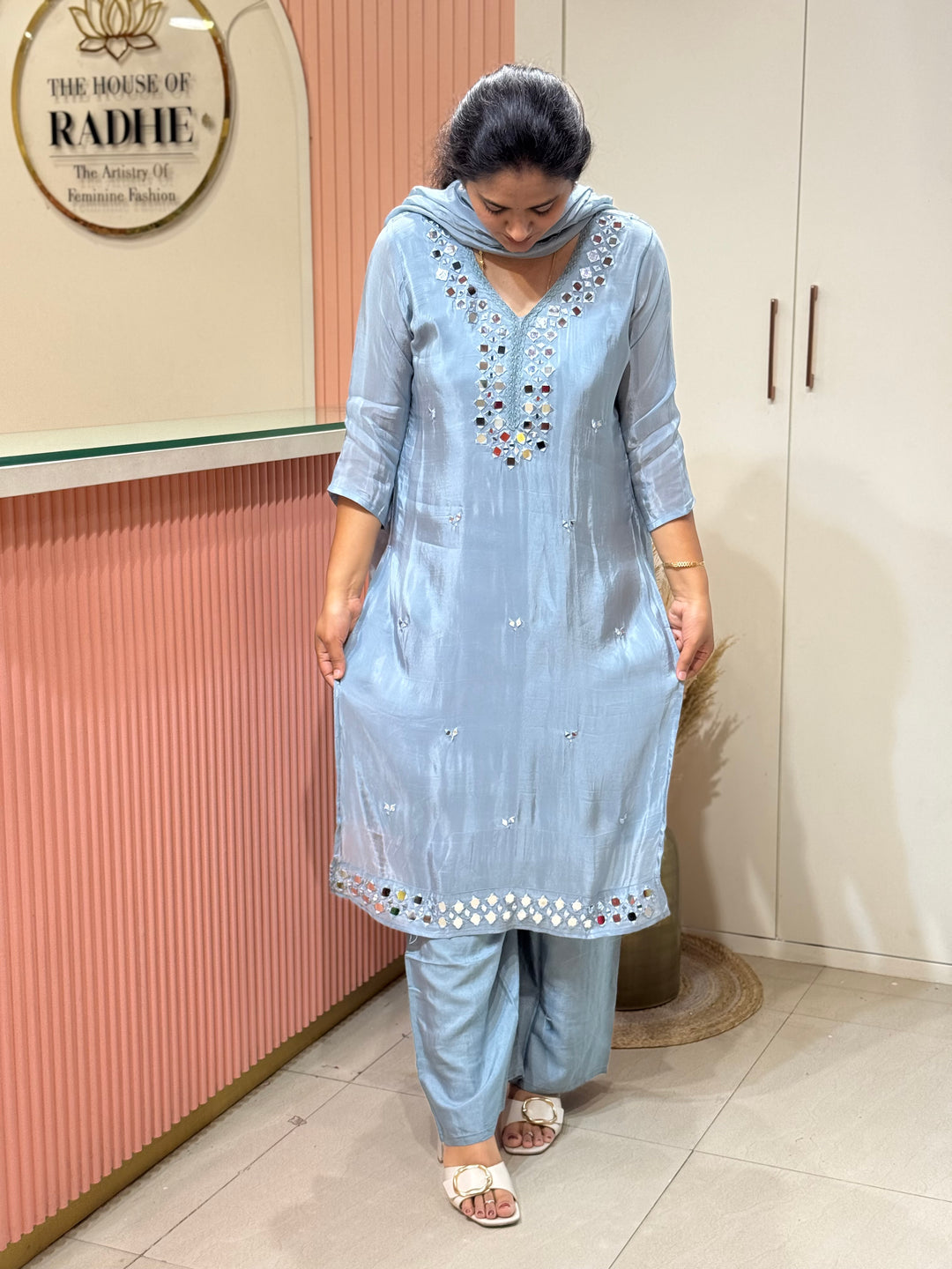 Pure HO Crepe Collection with Hand Real Mirror Work (Cotton Lining) | R221