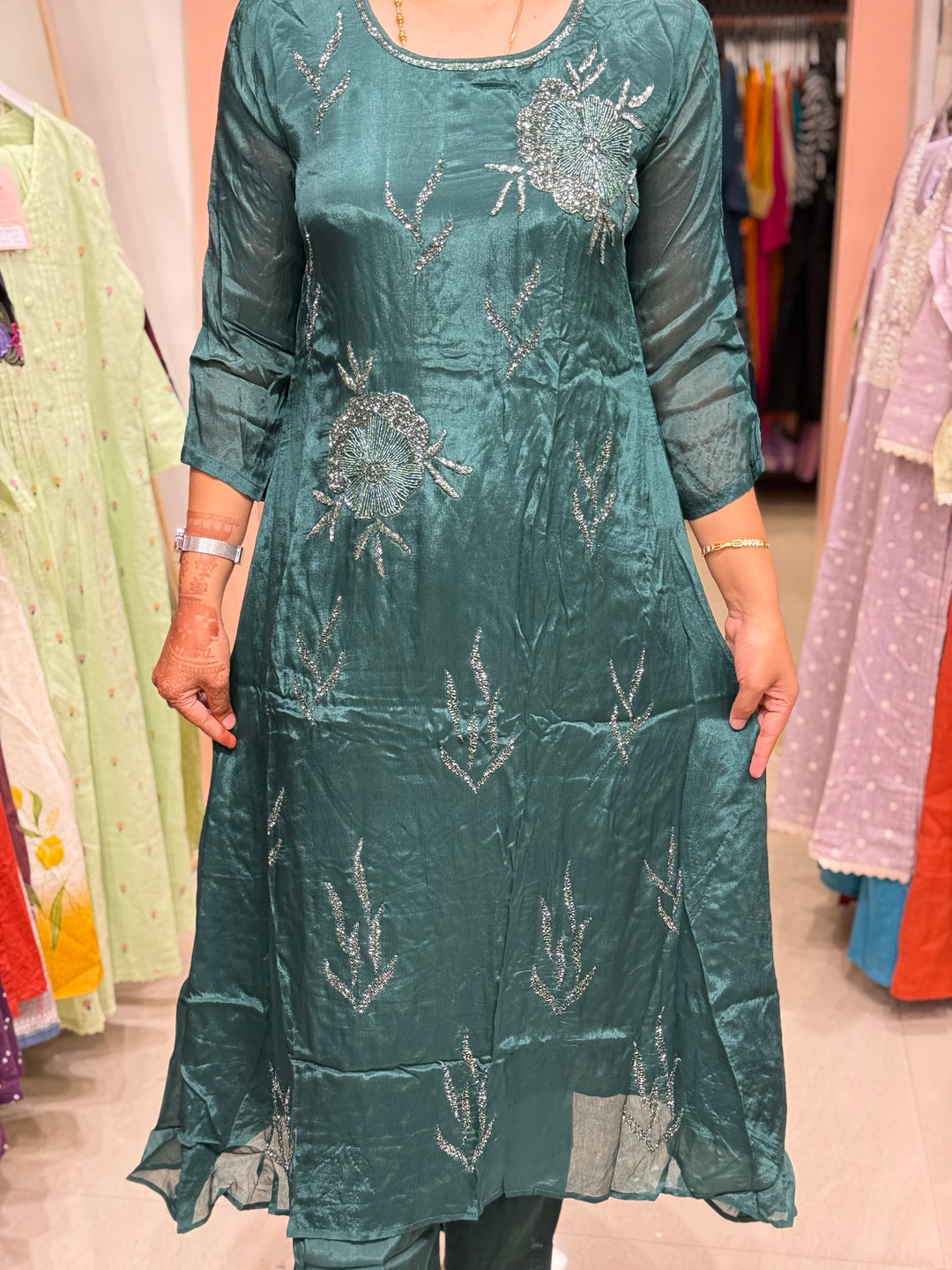 Pure Chinnon Premium 3 Pc Collection – Heavy Handwork Party Wear | R177