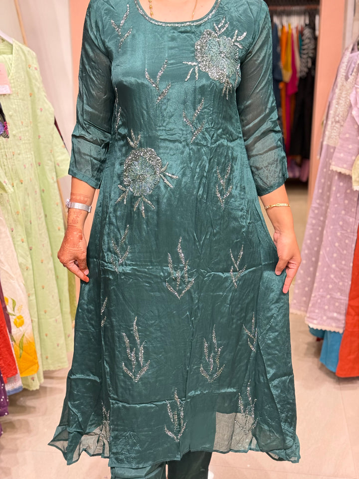Pure Chinnon Premium 3 Pc Collection – Heavy Handwork Party Wear | R177