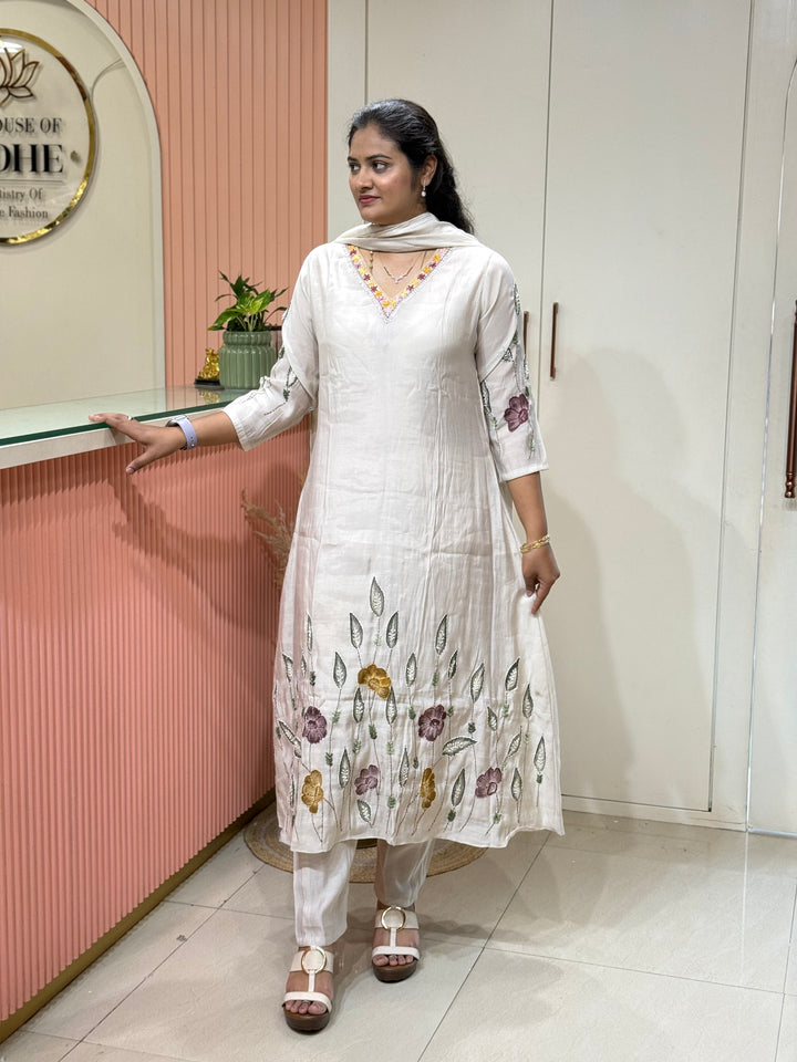 Mul Chanderi Collection with Hand Brush paint and Embroidery work (Cotton Lining) | R206
