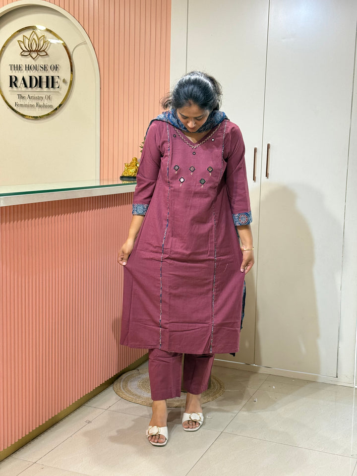 Khadi Cotton Collection With Ajrakh Print Dupatta | R210