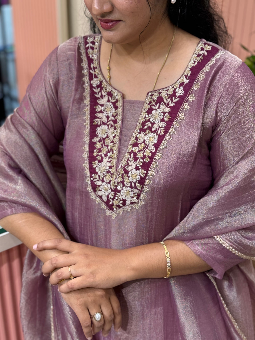 Pure Shimmer Tissue with Handwork (Cotton Lining) | R223