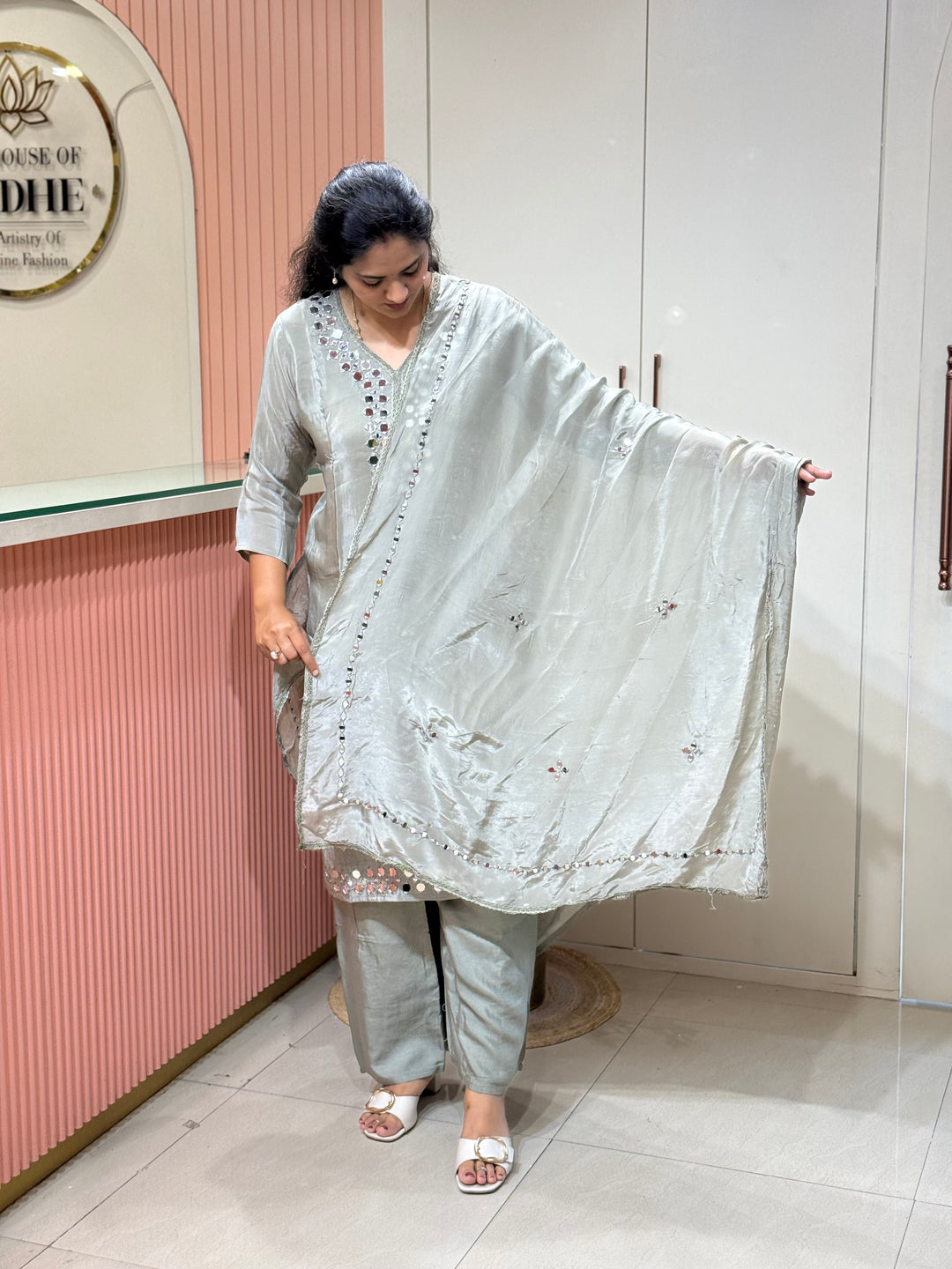 Pure HO Crepe Collection with Hand Real Mirror Work (Cotton Lining) | R221