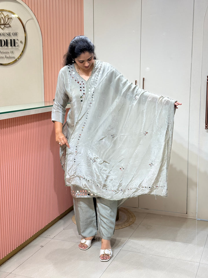 Pure HO Crepe Collection with Hand Real Mirror Work (Cotton Lining) | R221