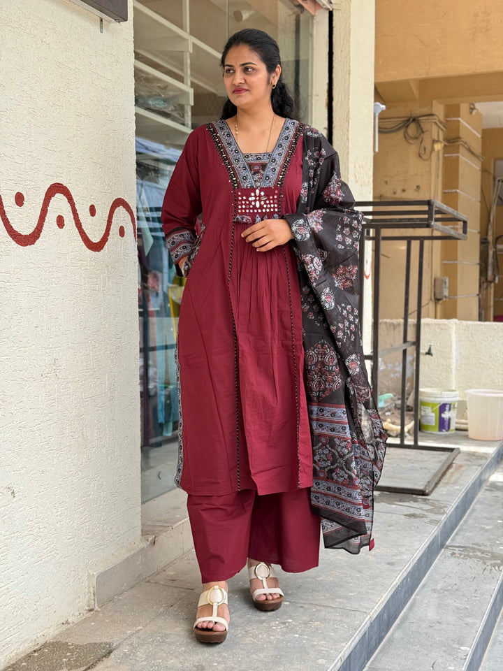 Cotton Yoke Pattern Collection – Real Mirror Work &amp; Pocket Patch | R173