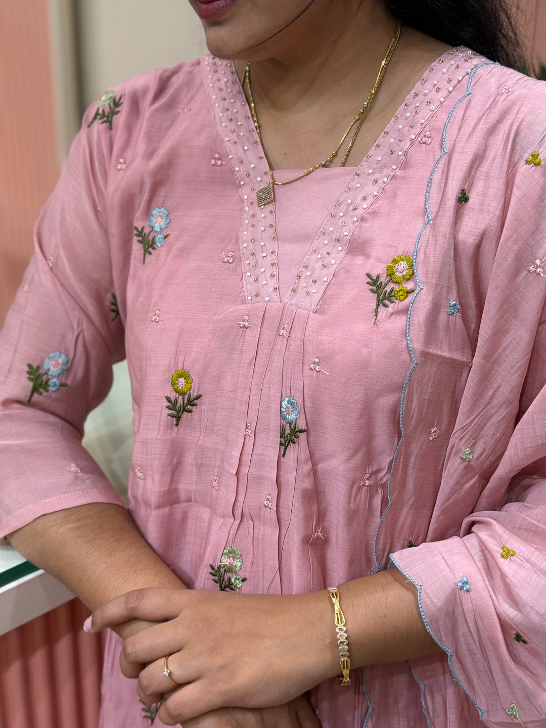 Mul Chanderi with Beautiful  Embroidery work| R209