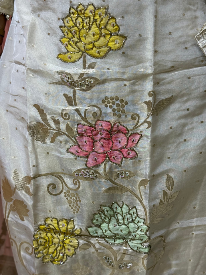 𝗣𝘂𝗿𝗲 𝗧𝗶𝘀𝘀𝘂𝗲 𝗦𝗵𝗶𝗺𝗺𝗲𝗿 𝗖𝗼𝗹𝗹𝗲𝗰𝘁𝗶𝗼𝗻 𝗔𝗿𝗿𝗶𝘃𝗲𝗱 with Banarasi Border Detailing Hand Work( Cotton Lining )| R148