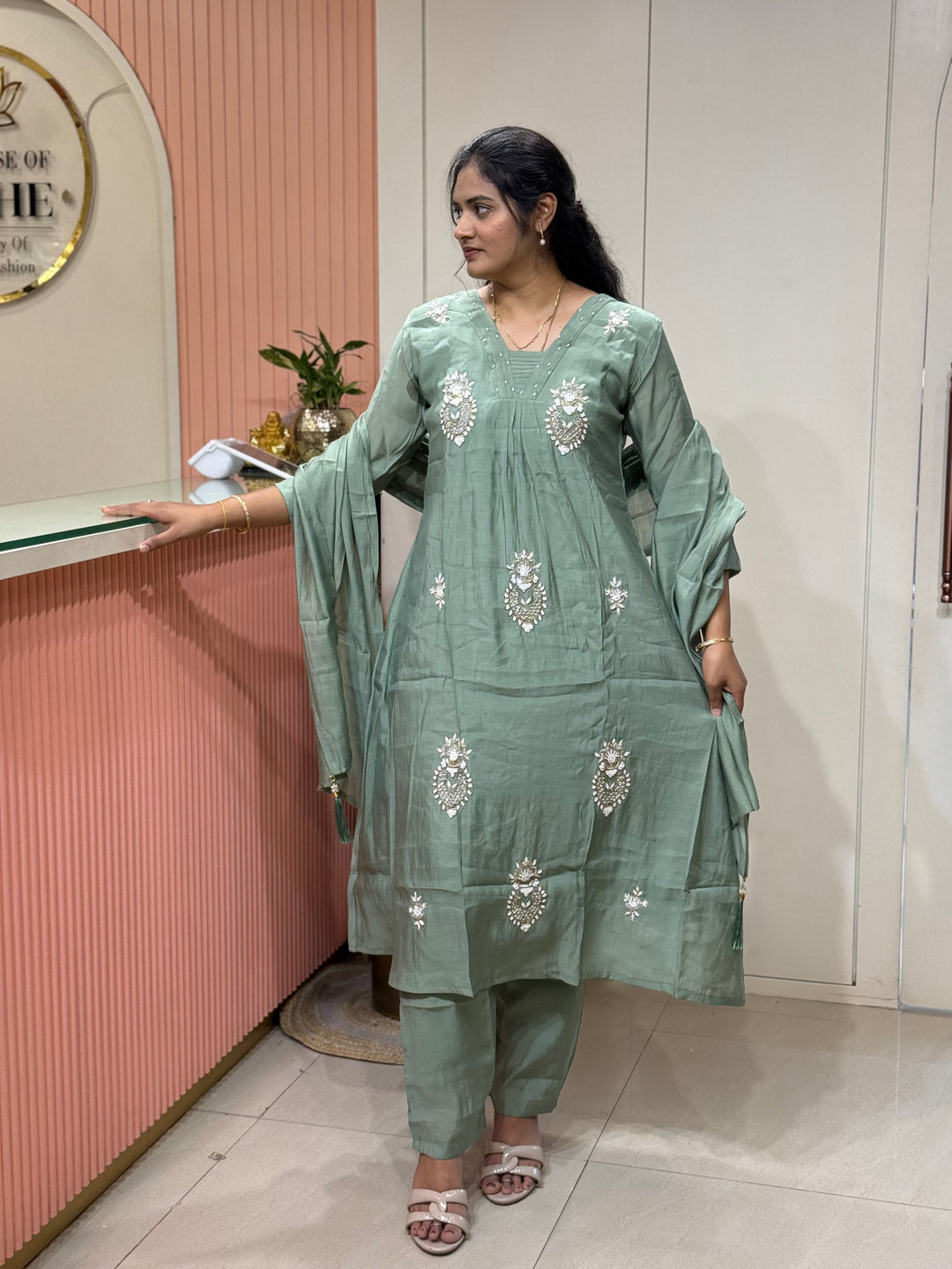 Mul Chanderi With Cut Dana and Zardosi Semi Party Wear Collection | R206