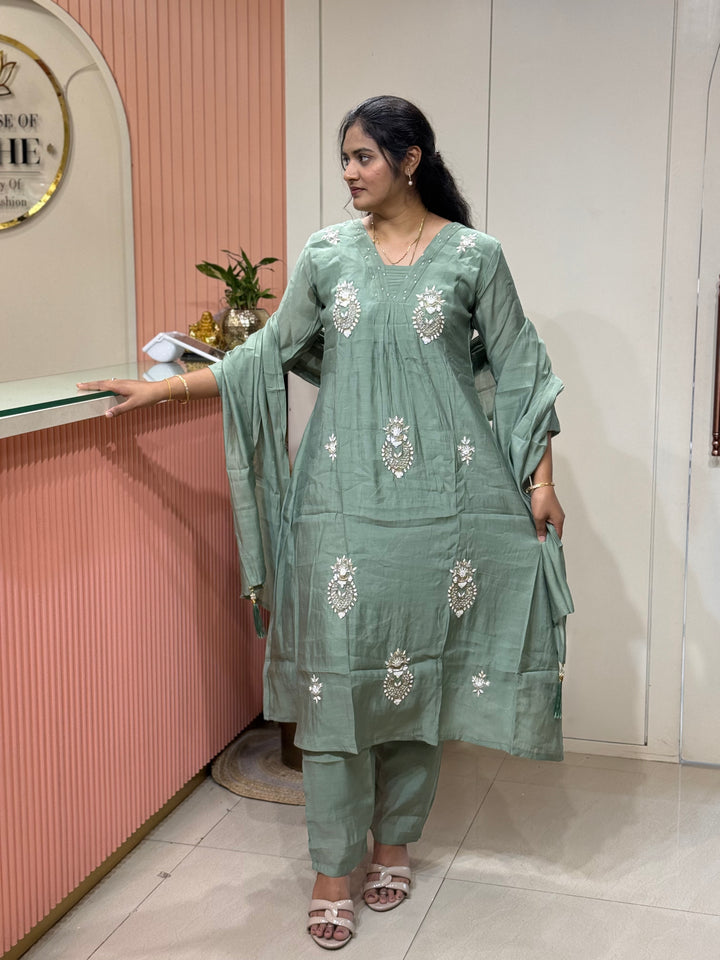 Mul Chanderi With Cut Dana and Zardosi Semi Party Wear Collection | R206