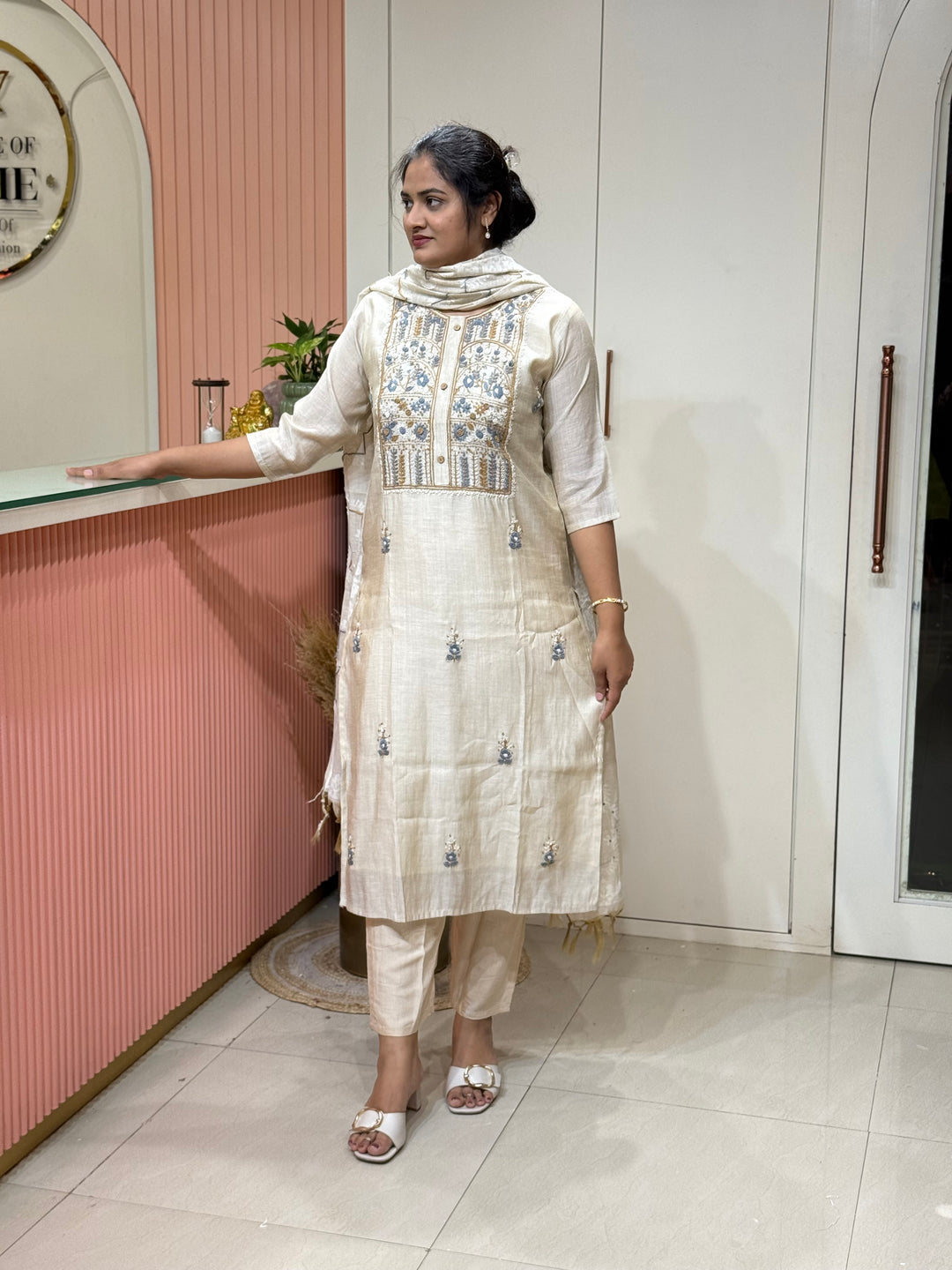 Pure Jamdani Collection with full Length Dupatta and Hand embroidery work (Cotton Lining )| R211