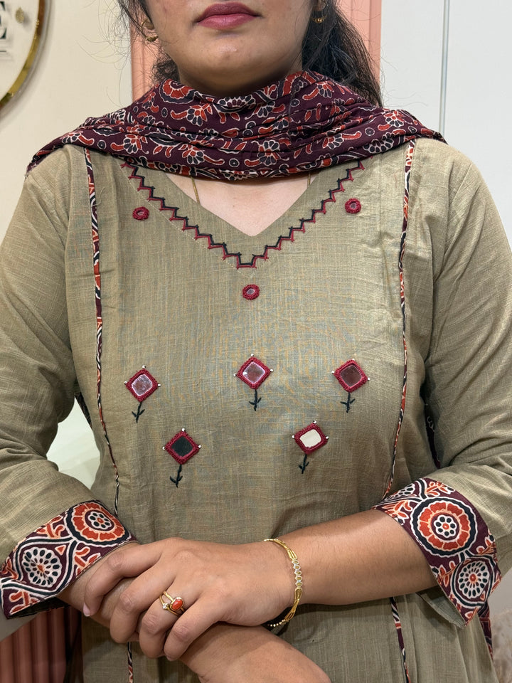 Khadi Cotton Collection With Ajrakh Print Dupatta | R210