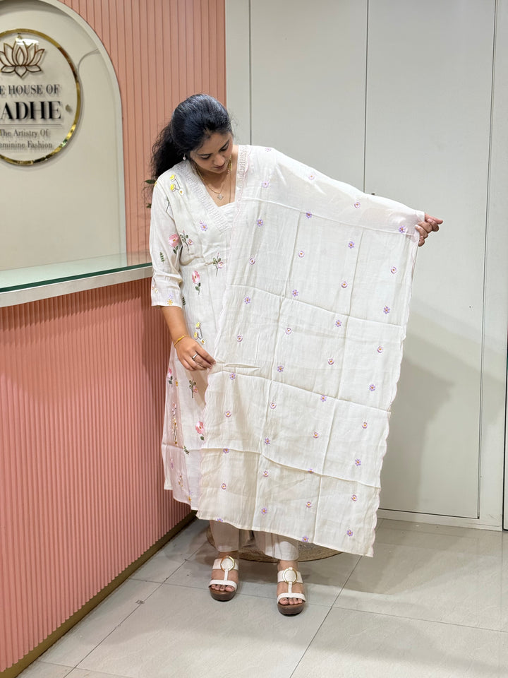 Mul Chanderi with Beautiful Embroidery work(Cotton Lining )| R179
