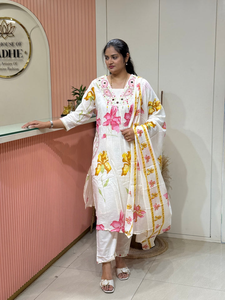 Pure Mul cotton with Real Mirror Work ( Both Sides Pocket Available)(Cotton Lining) | R189