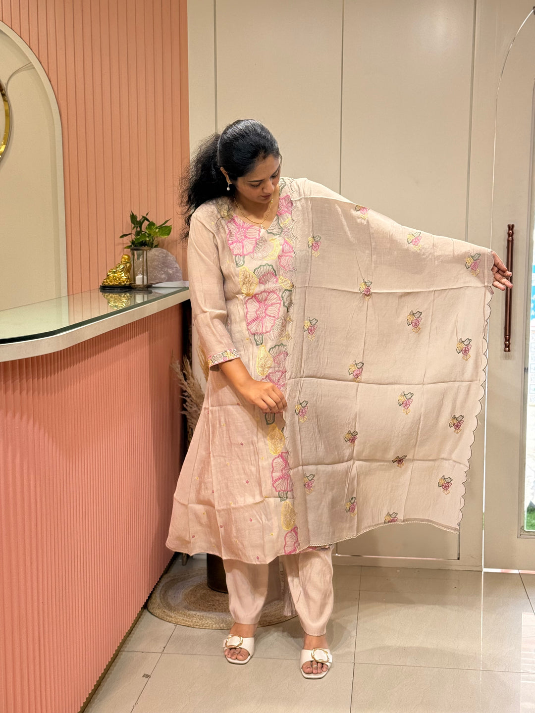 Mul Chanderi with Embroidery work ( Cotton Lining )| R204