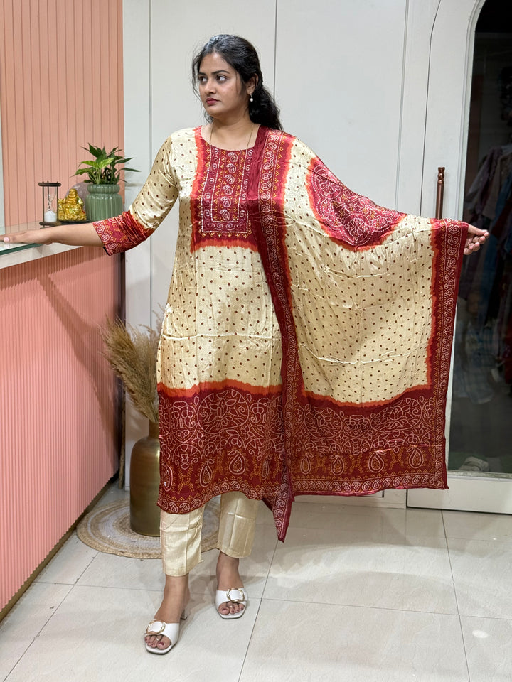 Gaji Satin Collection with Bandini print ( Dupatta Gaji Satin ) | R227