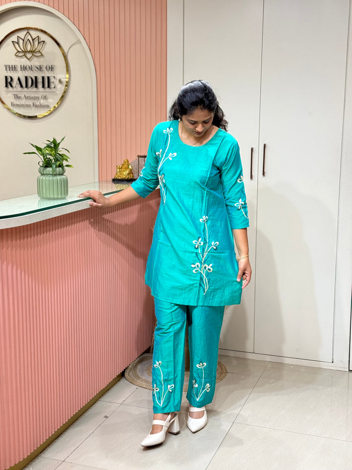 Co-Ord Set Collection with Beautiful Embroidery Design in Top and Bottom | R137
