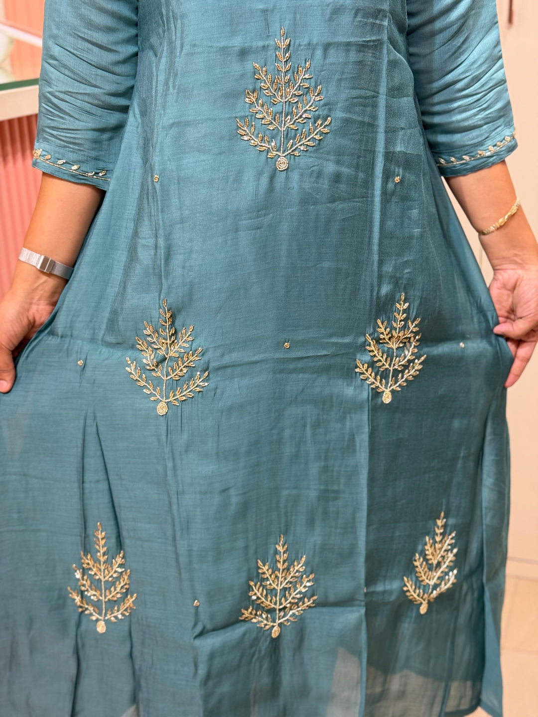 S Mul Chanderi 3 Pc Kurta Set | Semi Party Wear (New Arrivals)| R138