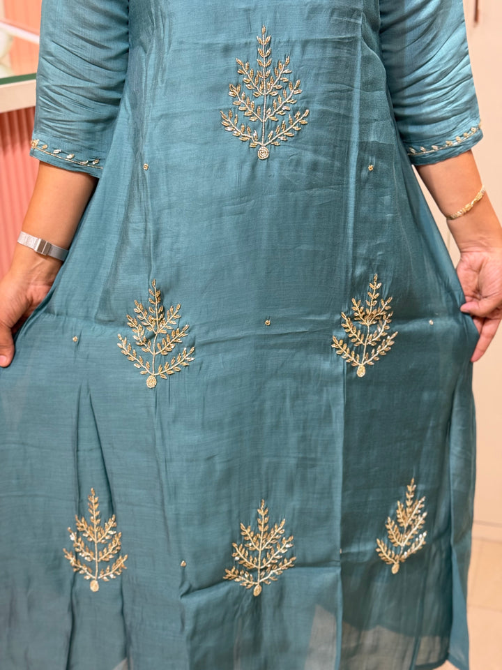 S Mul Chanderi 3 Pc Kurta Set | Semi Party Wear (New Arrivals)| R138