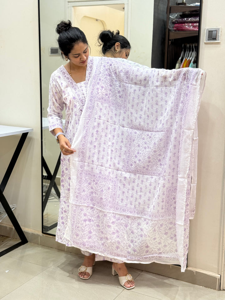 Cotton Dress with Cotton Lining – Summer Collection (White Base) | R113