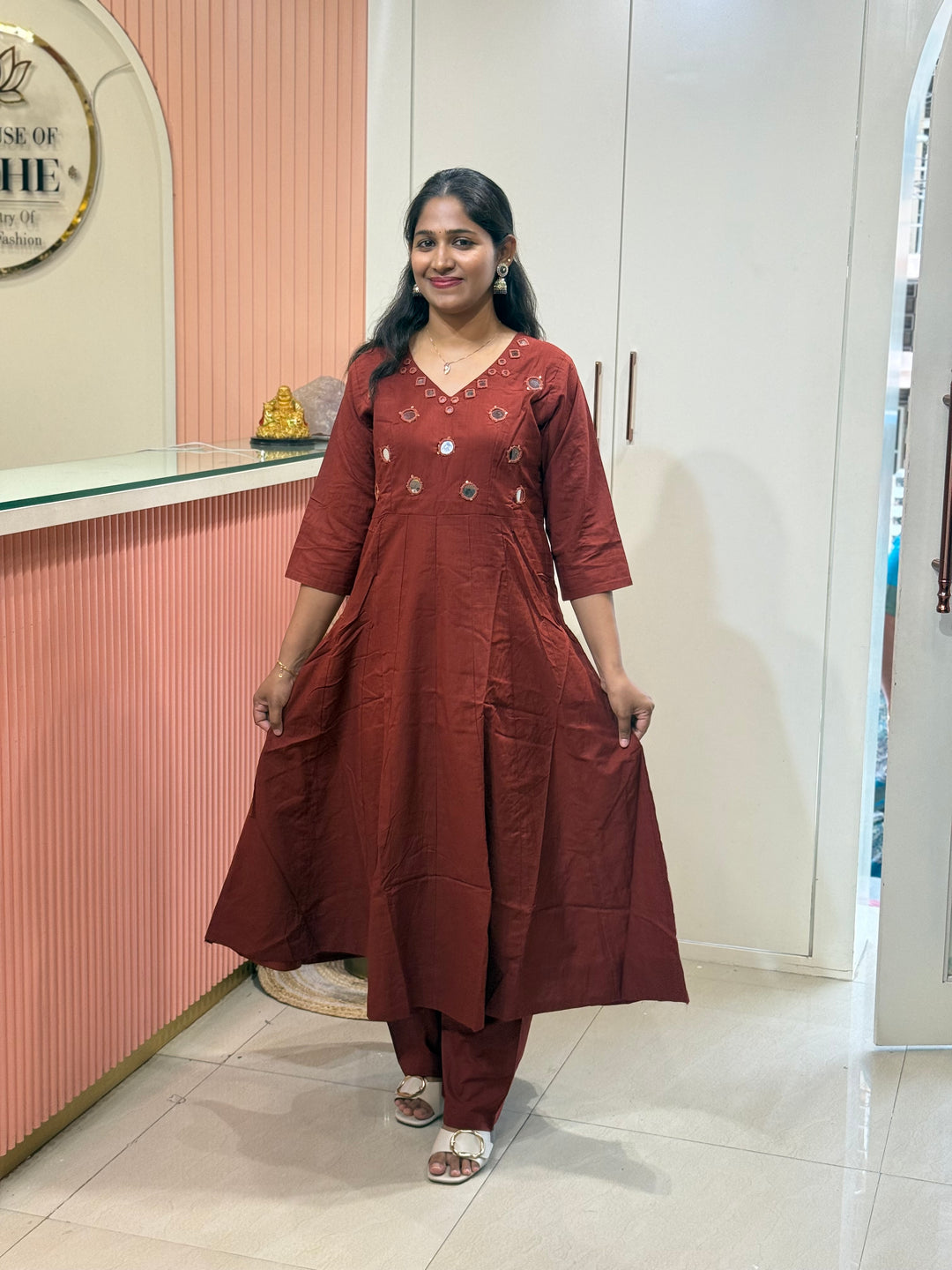 Pure Cotton Kali Pattern 2 Piece Set With Plazo Pant &amp; Real Mirror Work | R186