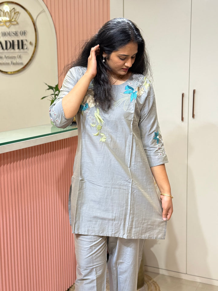 Co-Ord Set Collection with Beautiful Embroidery Design in Top and Bottom | R137