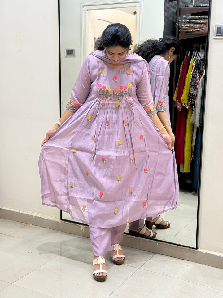 Mul Chanderi Embroidery Collection – Elegant Flare Pattern | R179