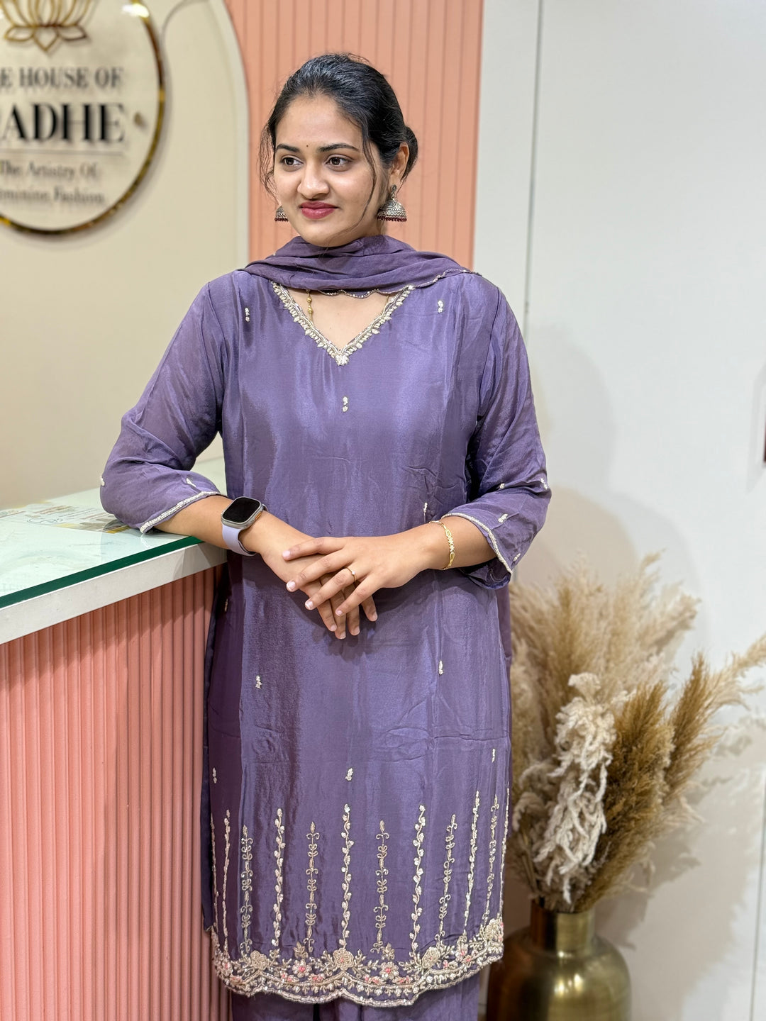 Premium Chinon Hand Embroidered 3 Pc Suit – RADHE32