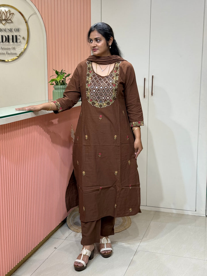 Khadi Cotton 3 Pcs Set Collection | Embroidery and Real Mirror Work | R145