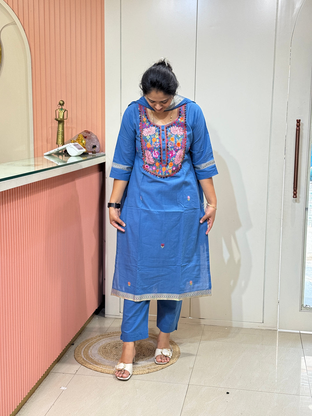 Mangalagiri Cotton Heavy Knot Work 3 pcs Set - RADHE22