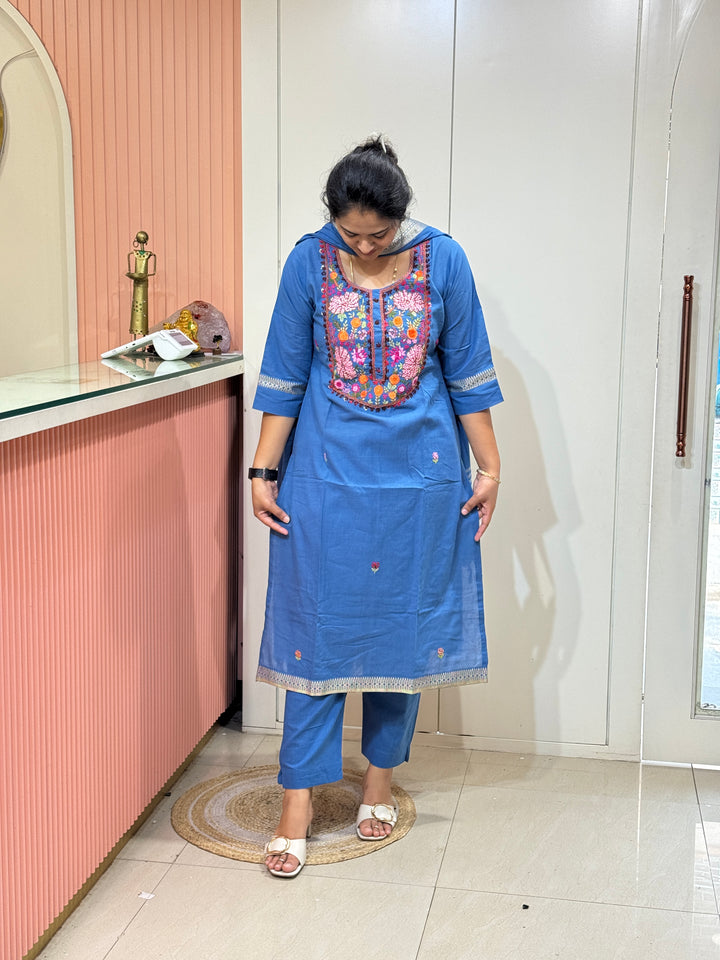 Mangalagiri Cotton Heavy Knot Work 3 pcs Set - RADHE22