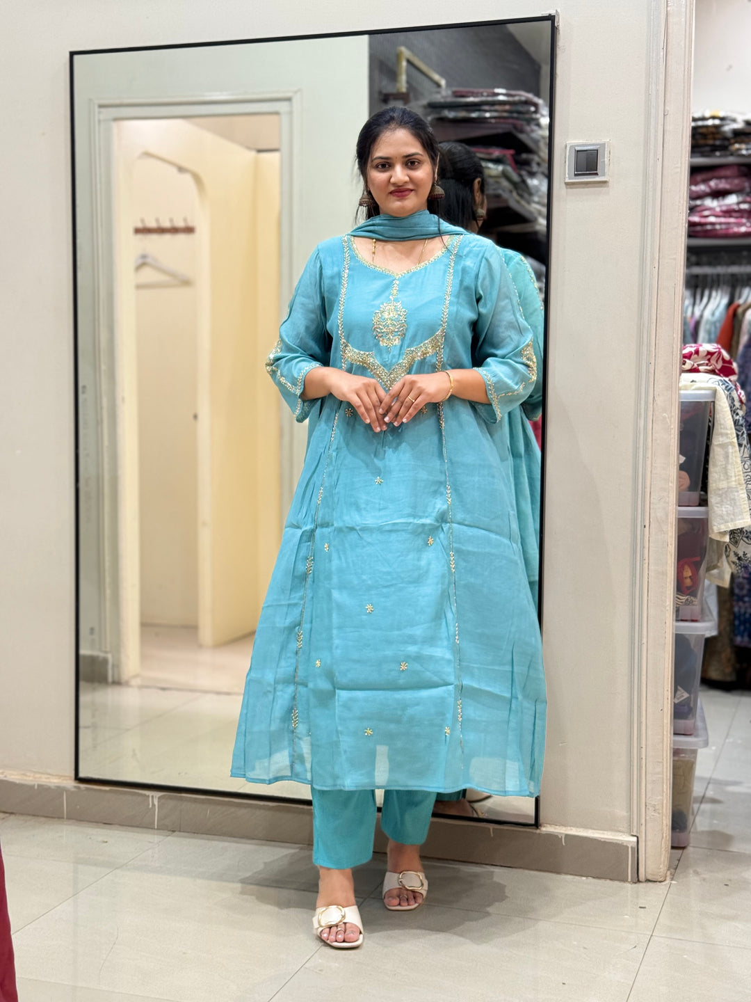 Premium Mul Chanderi with Cut Dana work Party Wear Collection | R206