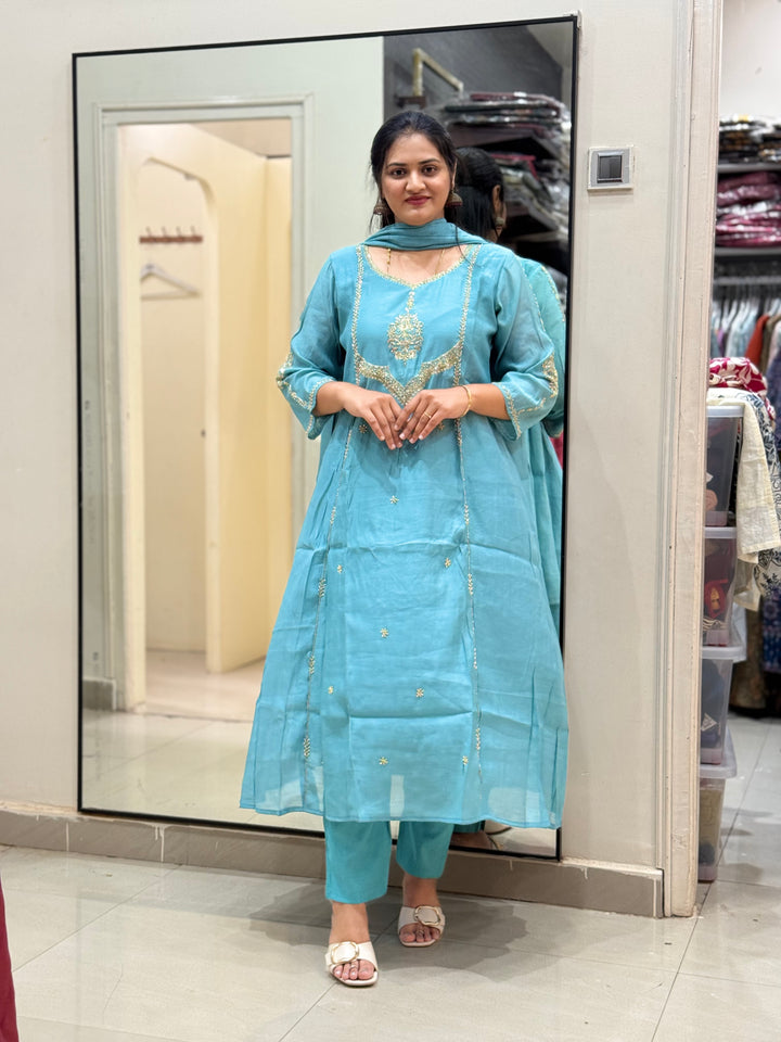 Premium Mul Chanderi with Cut Dana work Party Wear Collection | R206