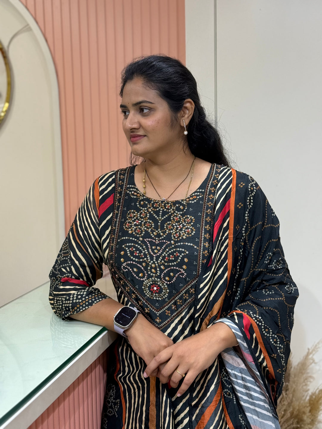 Tusser fabric with Bandhani design Collection (Cotton Lining )| R227