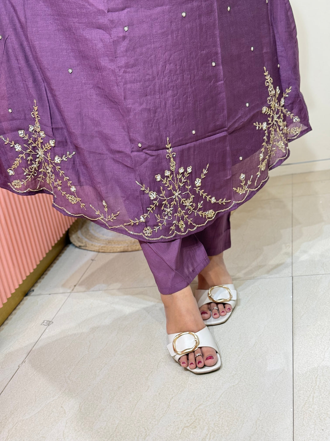 Coral Mul Chanderi with Cut Dana Work | R206