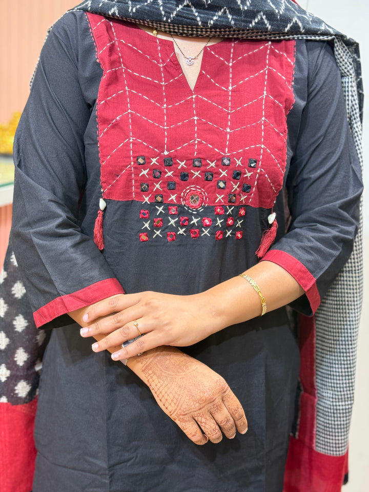 Pure Cotton 3Pcs Set Collection with Ikkat print Dupatta | R180