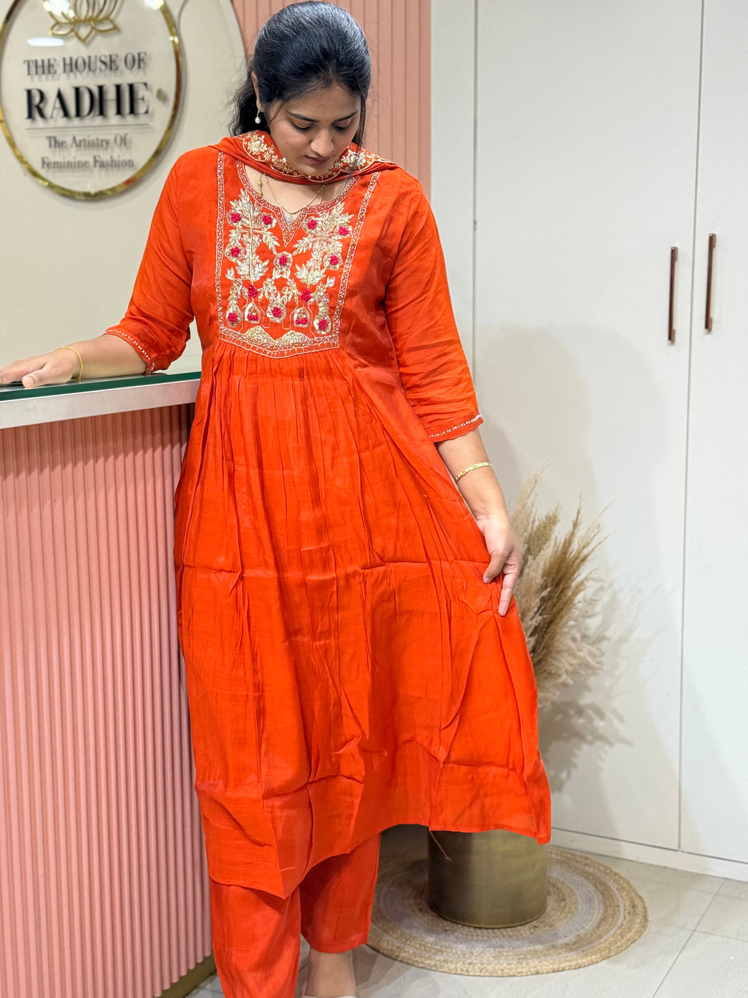 Premium Mul Chanderi Collection with Dupatta | Kali Pattern &amp; Handwork| R206
