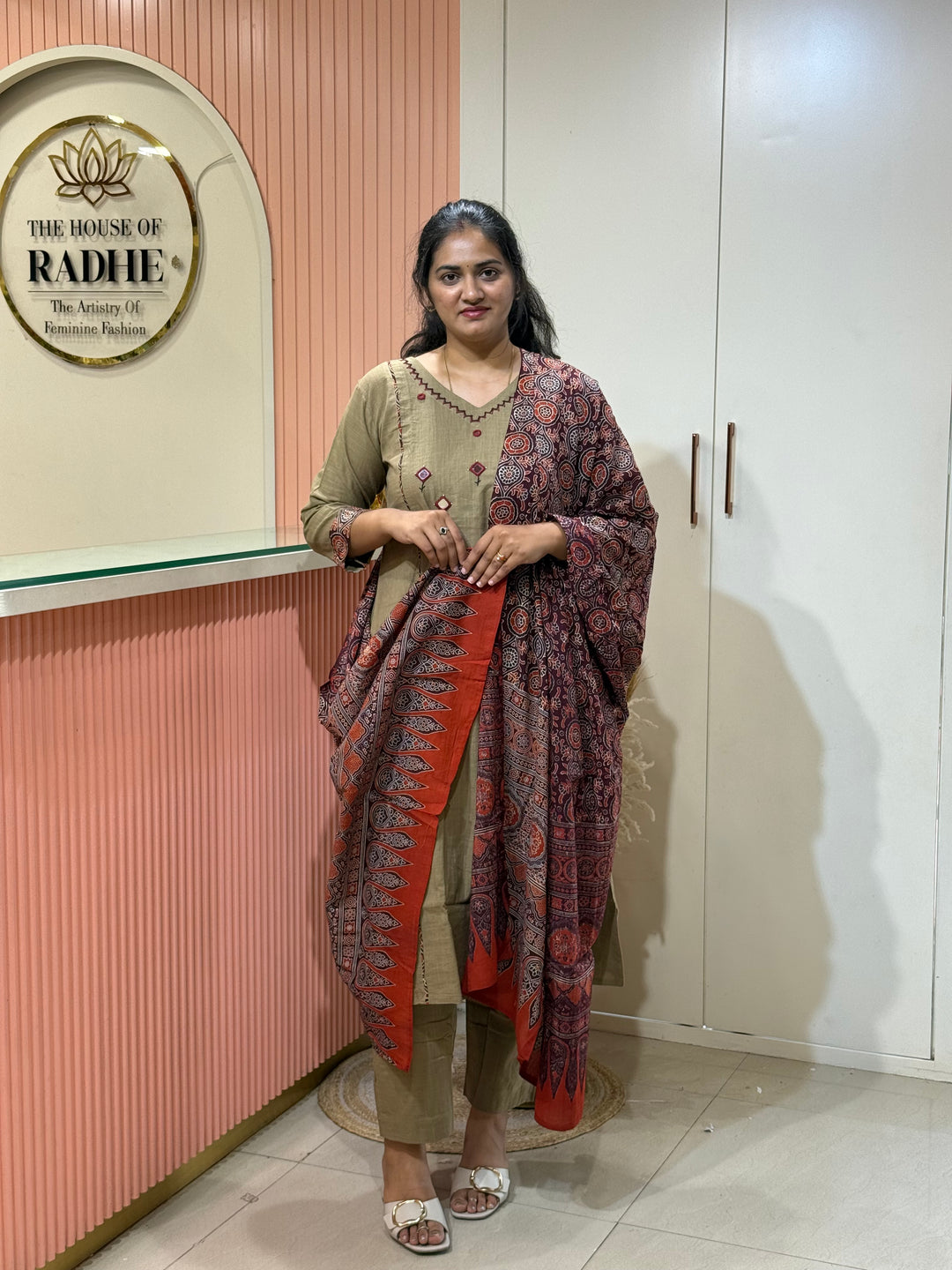 Khadi Cotton Collection With Ajrakh Print Dupatta | R210