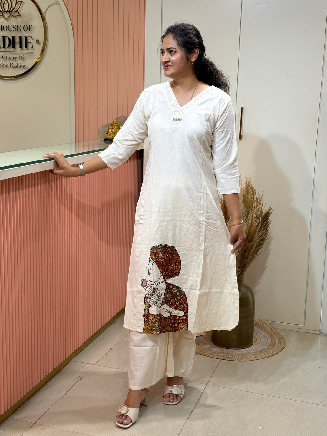 Khadi Cotton 2 Piece Set With Figure Work Daman Design | R137