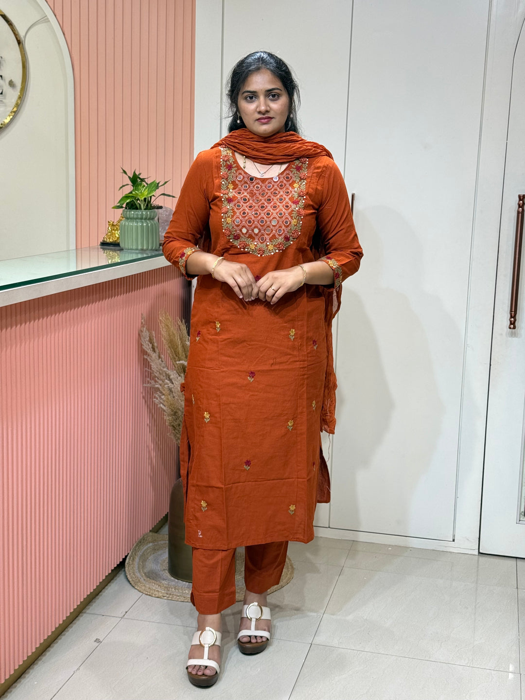 Khadi Cotton 3 Pcs Set Collection | Embroidery and Real Mirror Work | R145