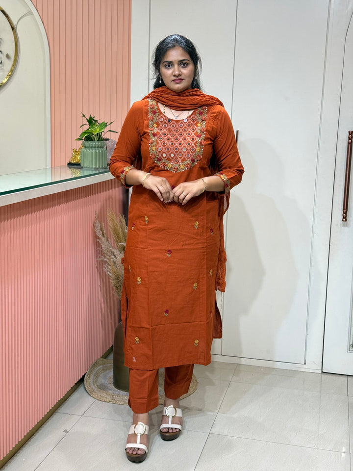 Khadi Cotton 3 Pcs Set Collection | Embroidery and Real Mirror Work | R145