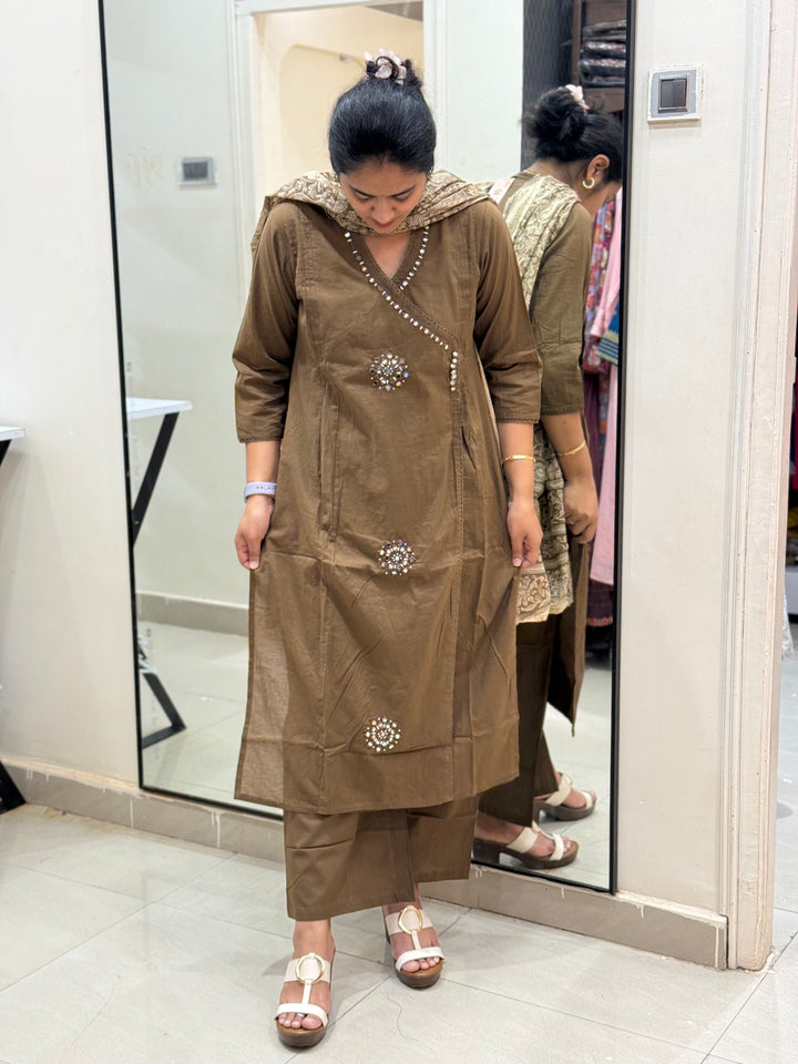 Angrakha Pattern Cotton 3 Pc Kurta Set with Kalamkari Dupatta – RADHE8 ...